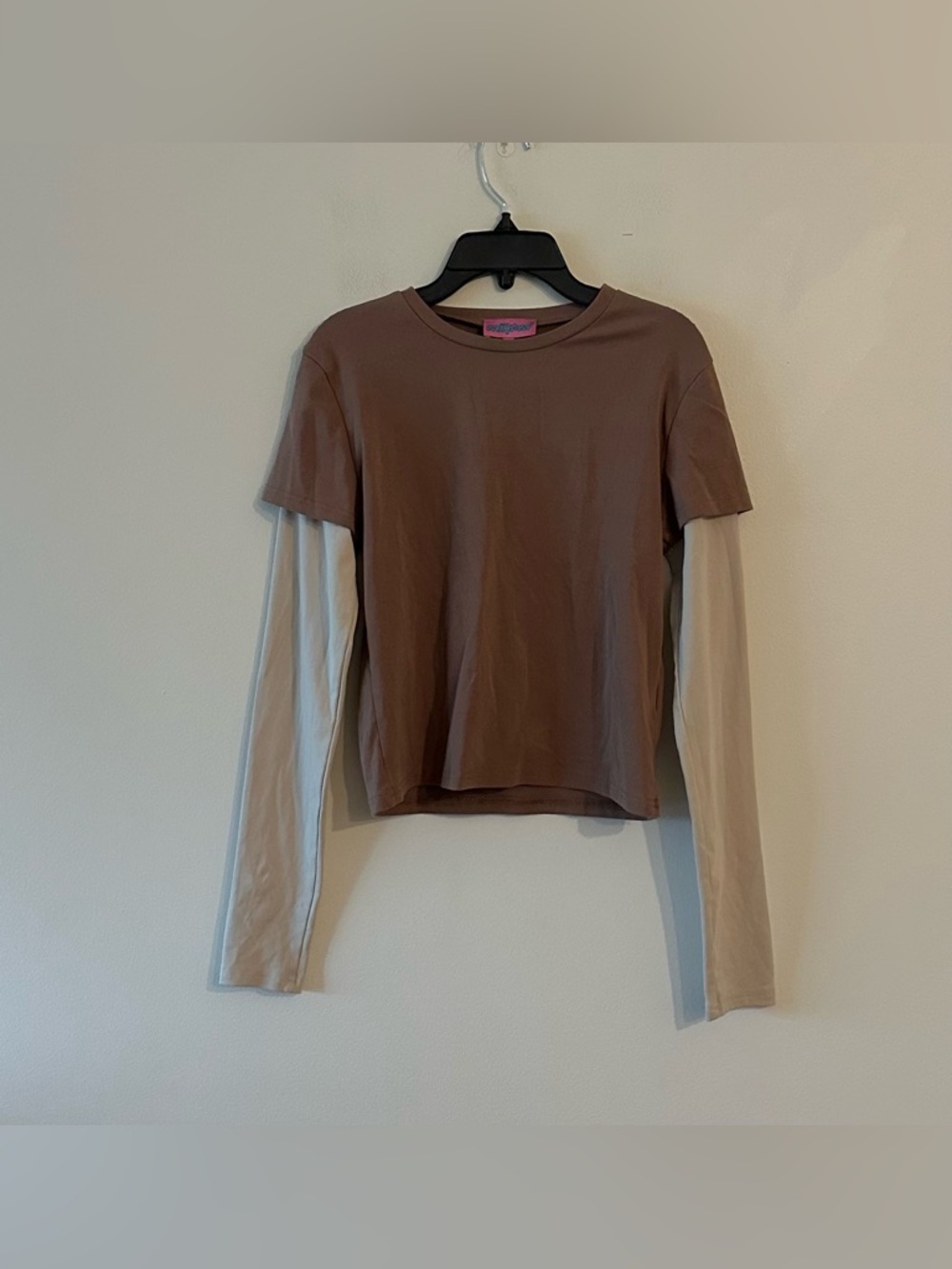 Edikted Mood Layered Long Sleeve T-Shirt M Brown Tan Skater
